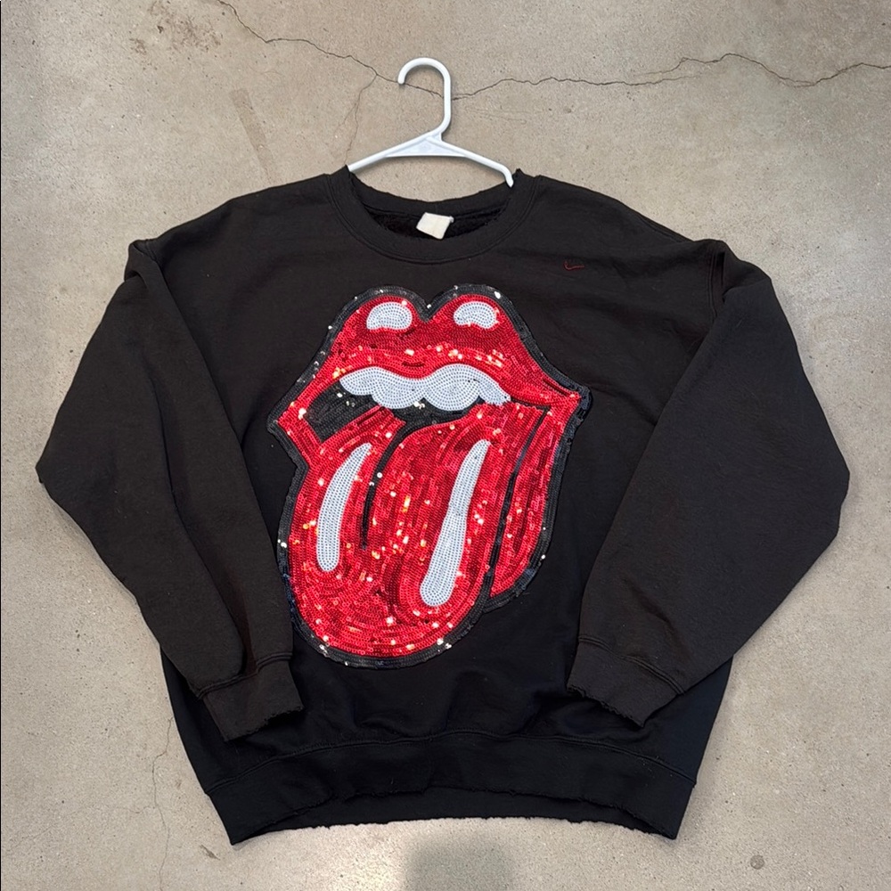 MadeWorn Black Sweatshirt with Red Sequin Tongue Patch